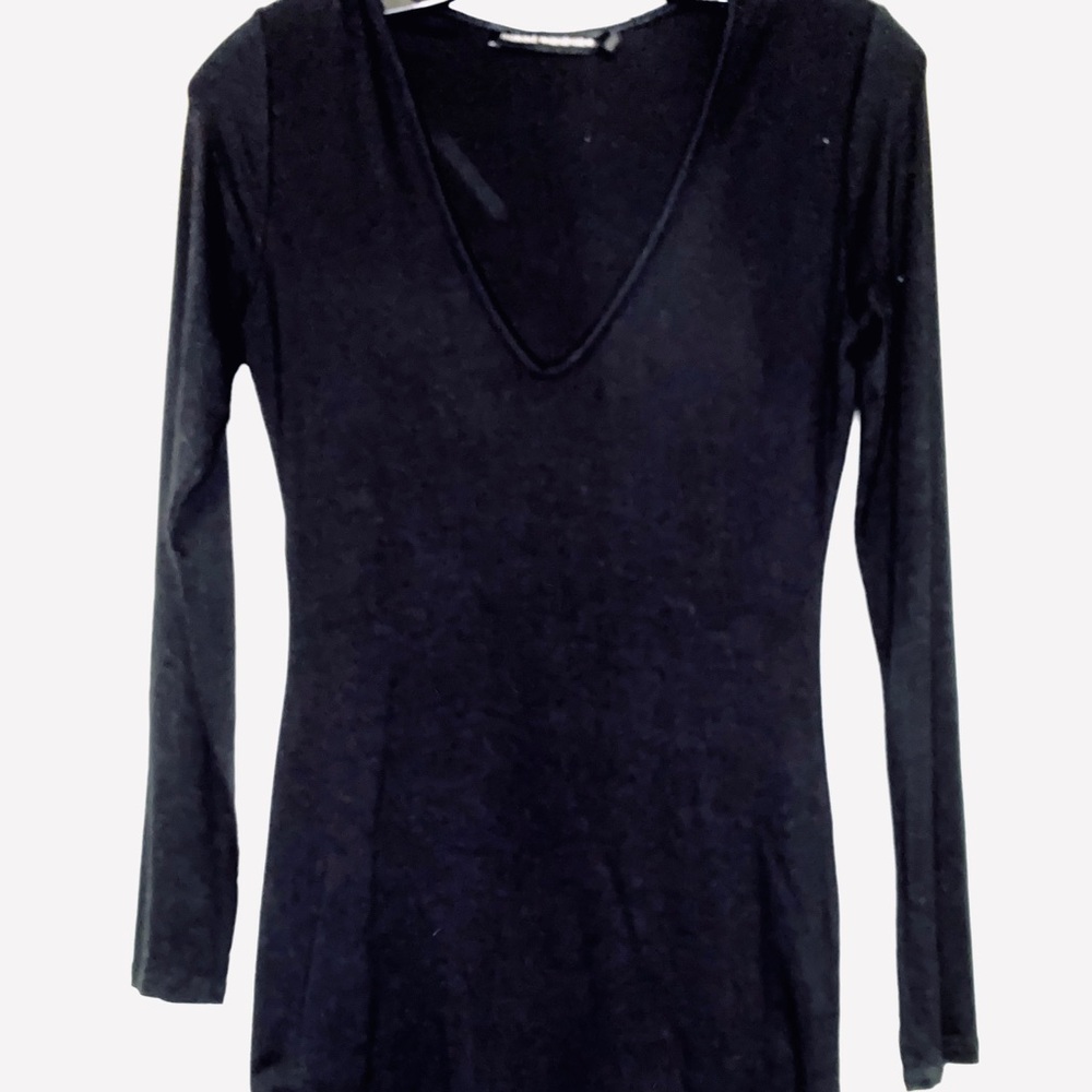 Naked Wardrobe V-neck, long-sleeved, black dress